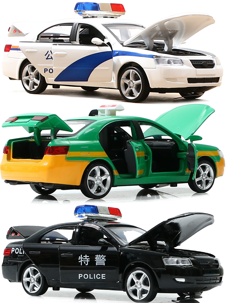 男孩玩具小汽车模型1:32仿真合金车模开门现代出租车的士110警车